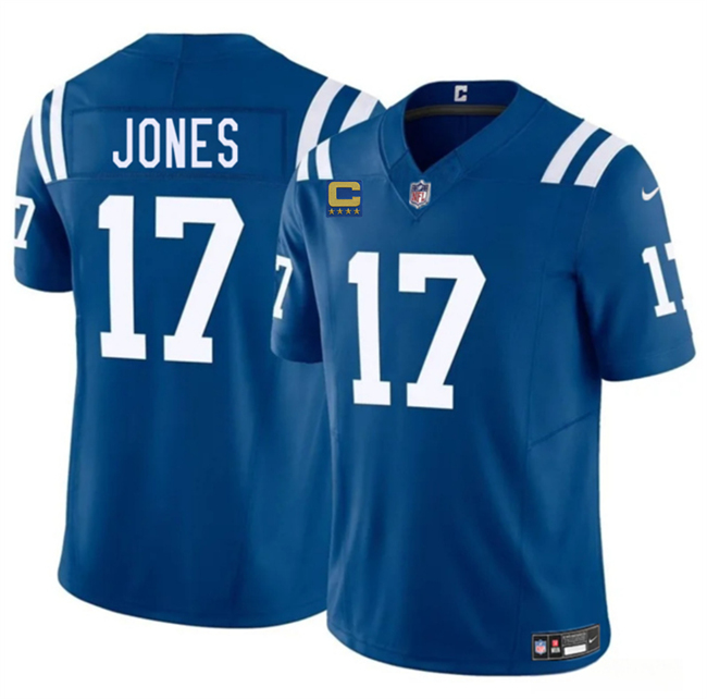Men's Indianapolis Colts #17 Daniel Jones Blue 2025 F.U.S.E. With 4-Star C Patch Vapor Limited Stitched Football Jersey
